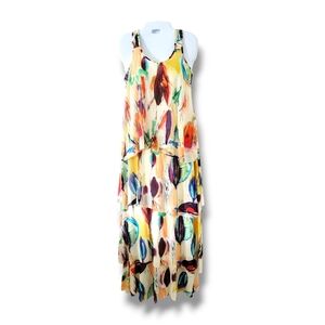 ✨️HP✨️Elena Wang | NWOT Multicolor Feather Print Tiered Sleeveless Cha Cha Dress